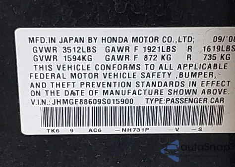 2009 Honda Fit Sport from USA, damaged, VIN JHMGE88609S015900
